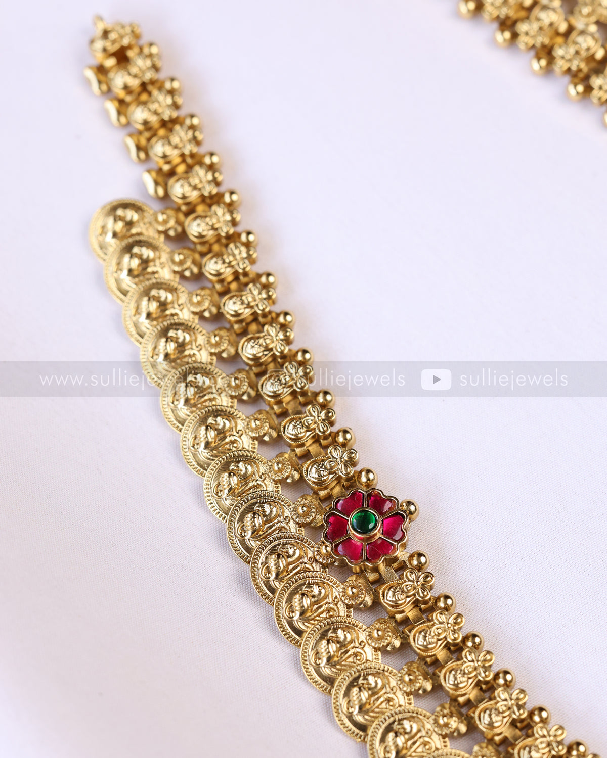 7203 - Premium Ruby Flower No Idol Coin Haaram with Jhumka