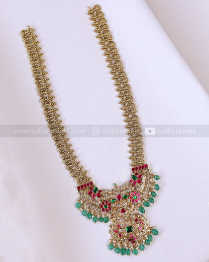 7202 - Jadau Kemp Stone Coin Mint Beads Haram with Jhumka