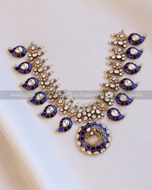 Moissanite Blue Peacock Premium Necklace with Stud