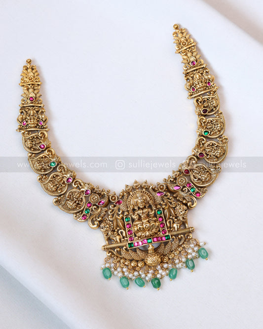 3806 - Sullie Basic - Peacock Kemp Lakshmi Mango Necklace with Earring - Mint Beads