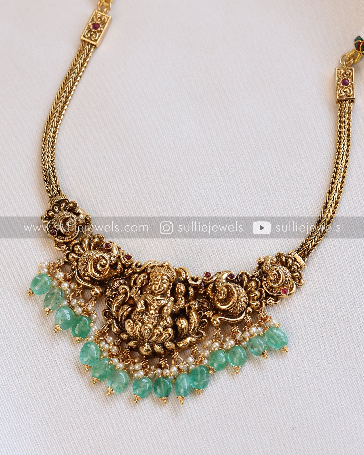 Lakshmi Premium Choker / Necklace with Jhumka - Mint Beads