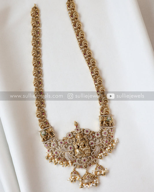 Goddess Stone & Gold Lakshmi Steady Long Chain / Haaram with Jhumka