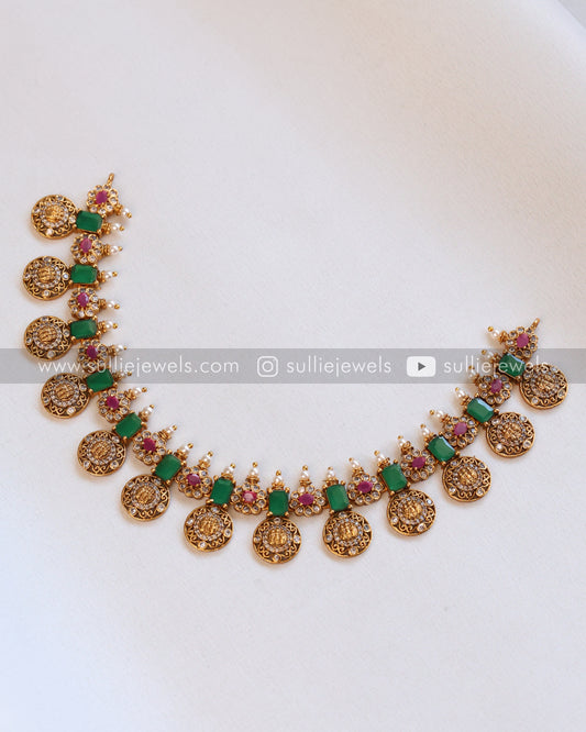 Green Coin Ram Parivar Necklace with Stud