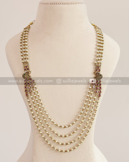 Unisex Premium 4 Layer Pearl Peacock Long Chain