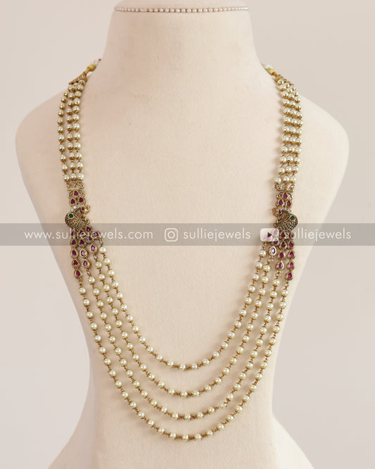 Unisex Premium 4 Layer Pearl Peacock Long Chain