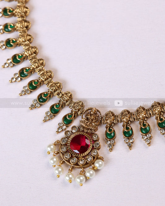7205- Sullie Basic Ruby Lakshmi Premium Long chain with Earrings