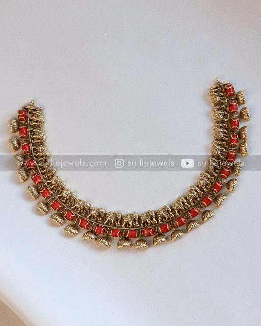 Elephant & Coral Stone Necklace with Stud