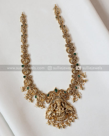 Premium Goddess Green Peacock Long Chain with Earring