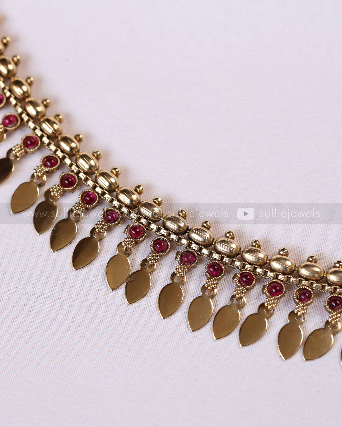 2162 - Sullie Basic Ruby Stone Tube Bead Elakkathali Necklace with Stud