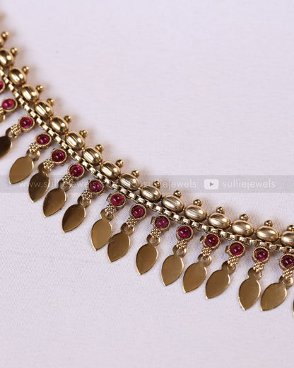 2162 - Sullie Basic Ruby Stone Tube Bead Elakkathali Necklace with Stud