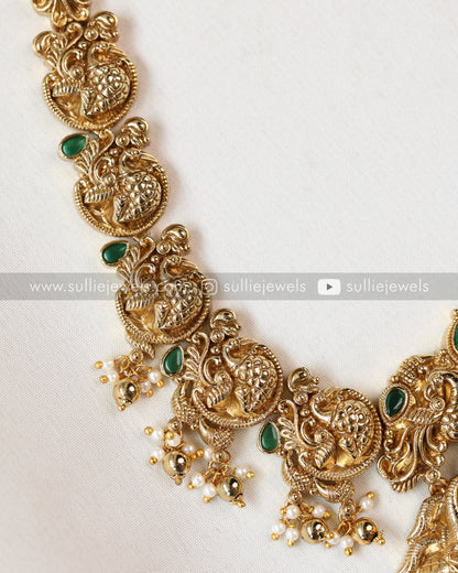 Premium Goddess Green Peacock Long Chain with Earring