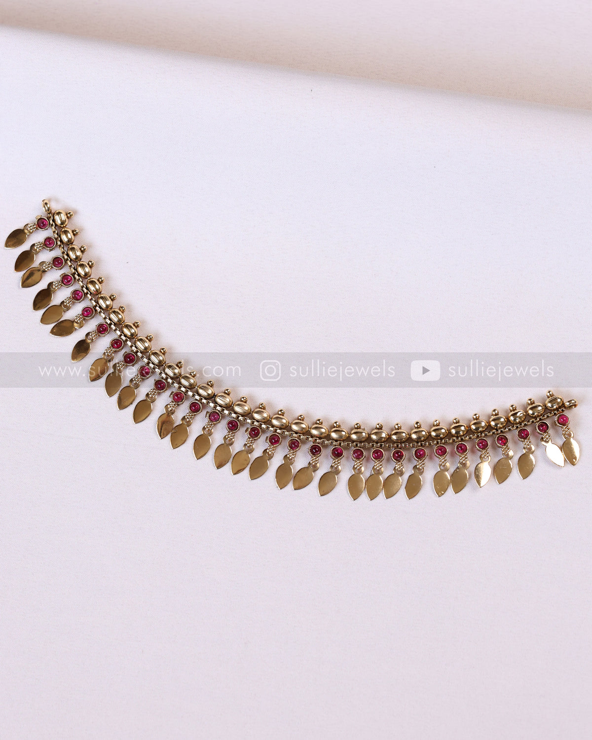 2162 - Sullie Basic Ruby Stone Tube Bead Elakkathali Necklace with Stud