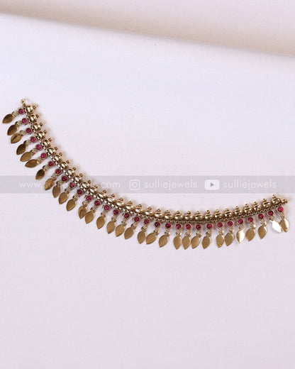 2162 - Sullie Basic Ruby Stone Tube Bead Elakkathali Necklace with Stud