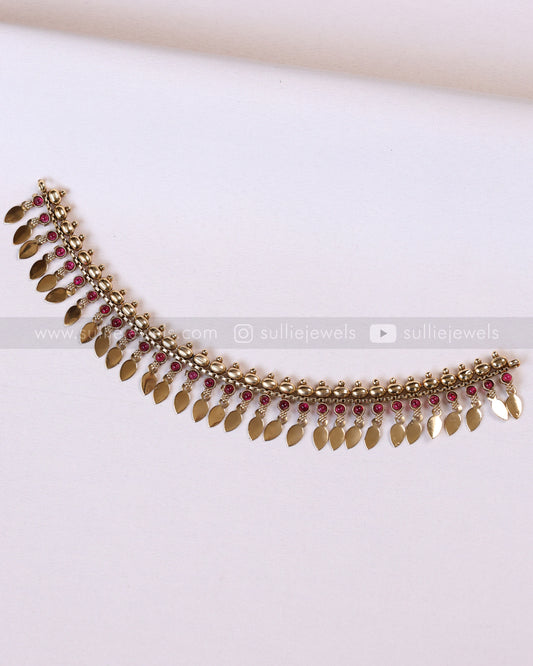2162 - Sullie Basic Ruby Stone Tube Bead Elakkathali Necklace with Stud