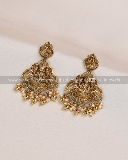 Premium Goddess Green Peacock Long Chain with Earring