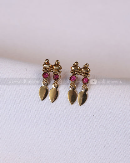 2162 - Sullie Basic Ruby Stone Tube Bead Elakkathali Necklace with Stud