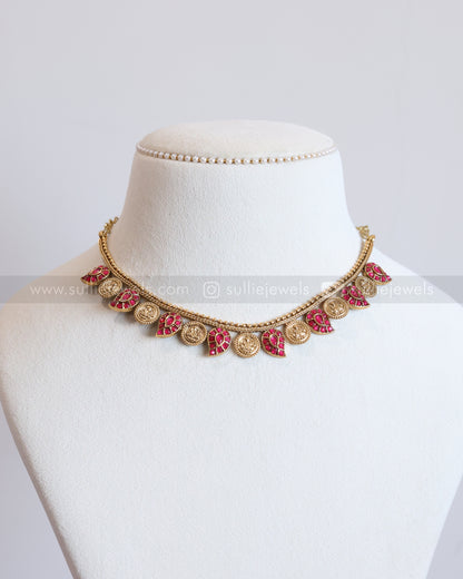 3726 - Sullie Basic Kemp Coin Maanga Maala with Studs - Pink