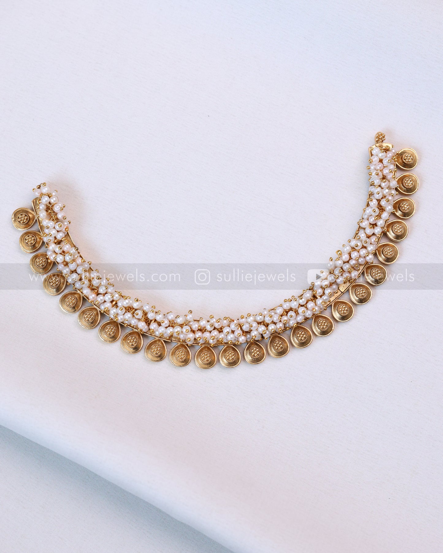 3733 - Pearl Cluster Rain Drop Gold Necklace with Stud