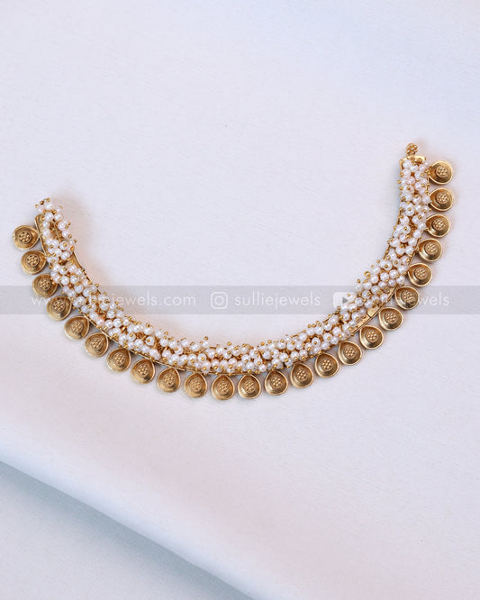 3733 - Pearl Cluster Rain Drop Gold Necklace with Stud