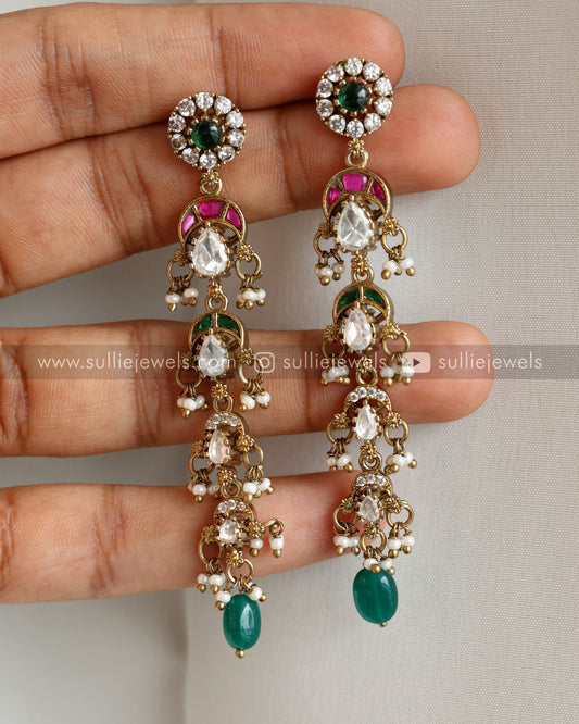 Layered Long Victorian Polki Stone Earring