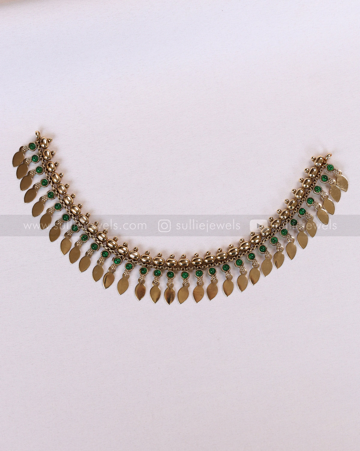 2163 - Sullie Basic Green Stone Tube Bead Elakkathali Necklace with Stud