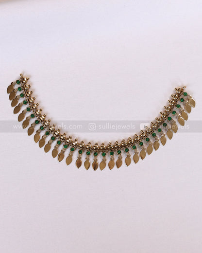 2163 - Sullie Basic Green Stone Tube Bead Elakkathali Necklace with Stud