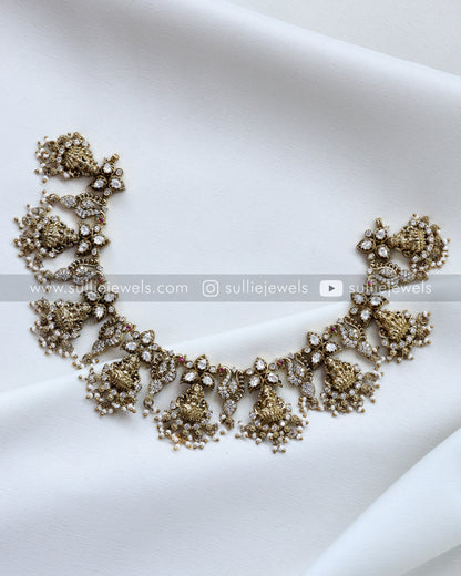 Victorian Premium Moissanite Lakshmi Necklace witrh Earrings