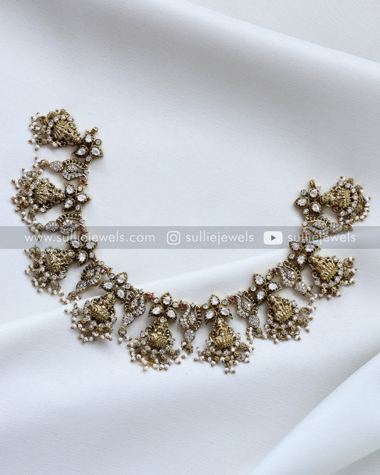 Victorian Premium Moissanite Lakshmi Necklace witrh Earrings
