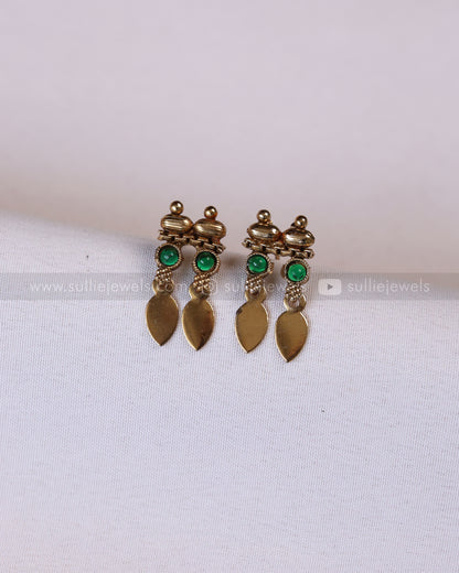 2163 - Sullie Basic Green Stone Tube Bead Elakkathali Necklace with Stud