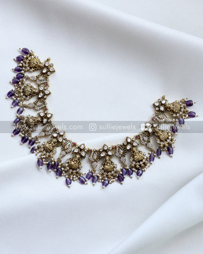Victorian Premium Moissanite Lakshmi Necklace witrh Earrings