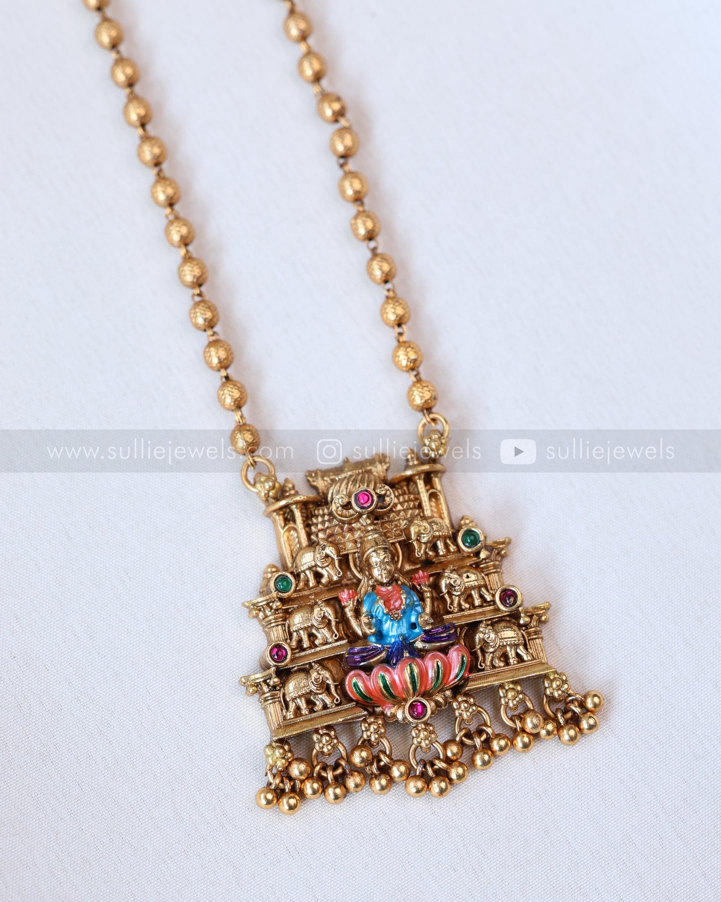 6058 - Sullie Basic Meenakari Lakshmi Elephant Chain with Earring