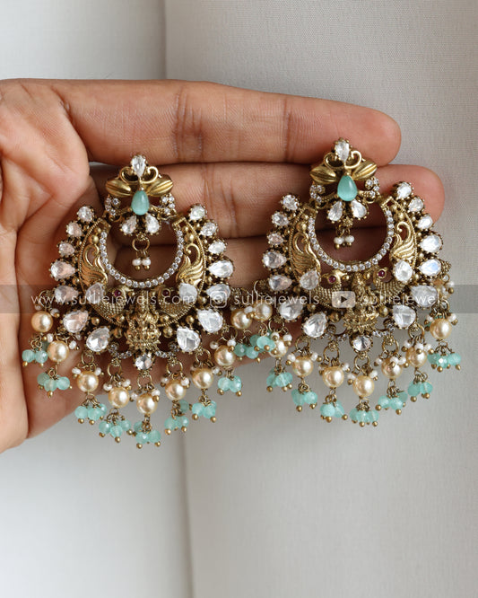 Polki Lakshmi Peacock Premium Earring - Mint Beads