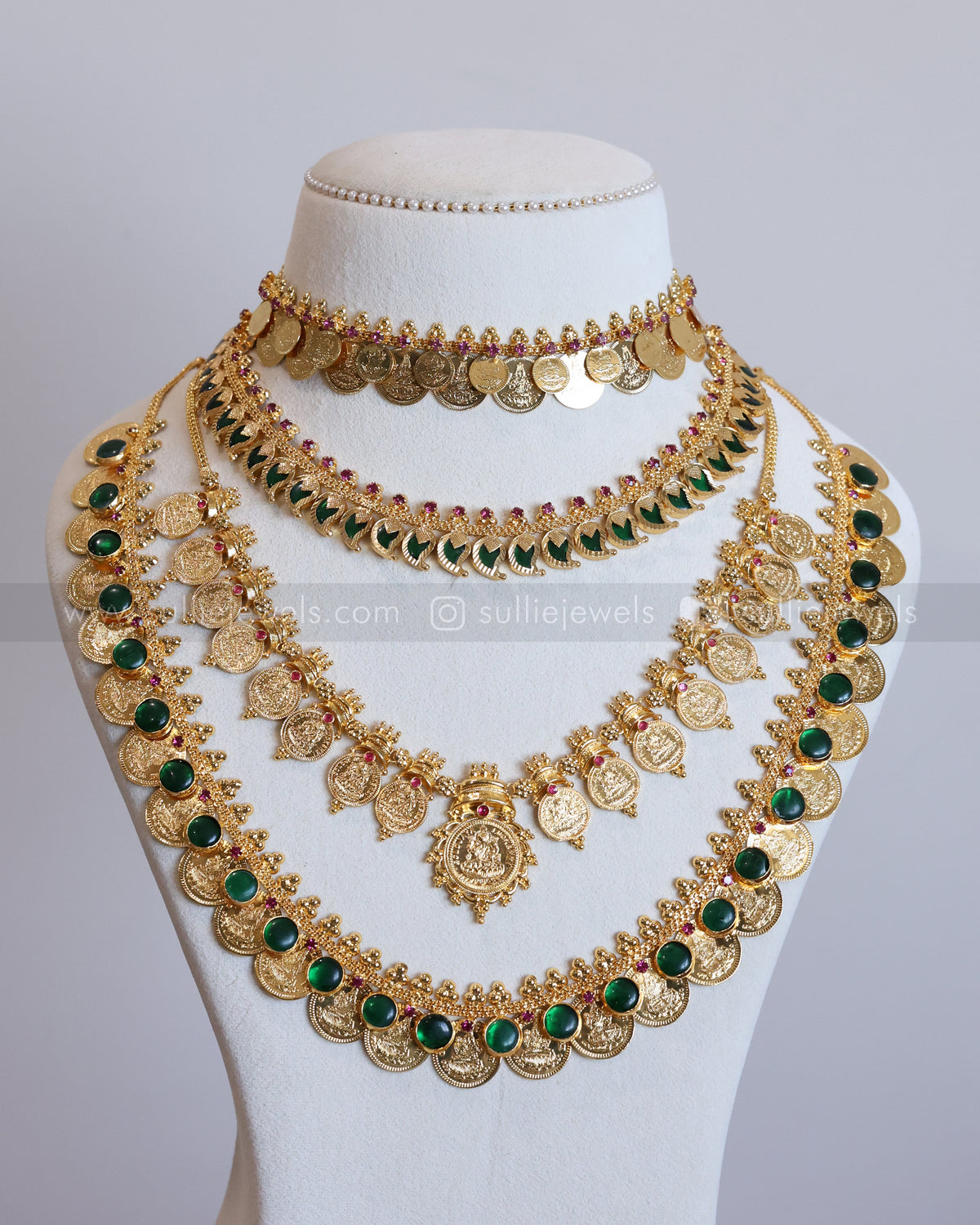 Gold Plated Green Mango Kerala Coin Bridal Combo ( 4 piece )