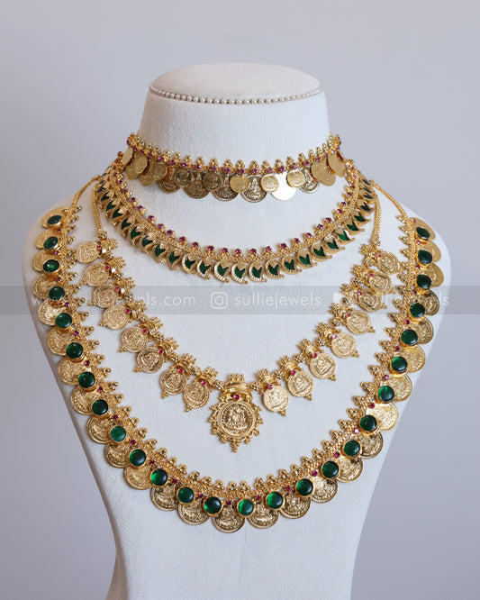 Gold Plated Green Mango Kerala Coin Bridal Combo ( 4 piece )