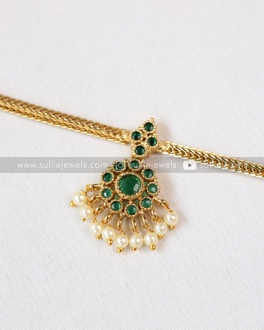 Traditional Attigai Green Stone Choker with Earring