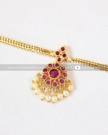 Traditional Attigai Pink Stone Choker with Earring