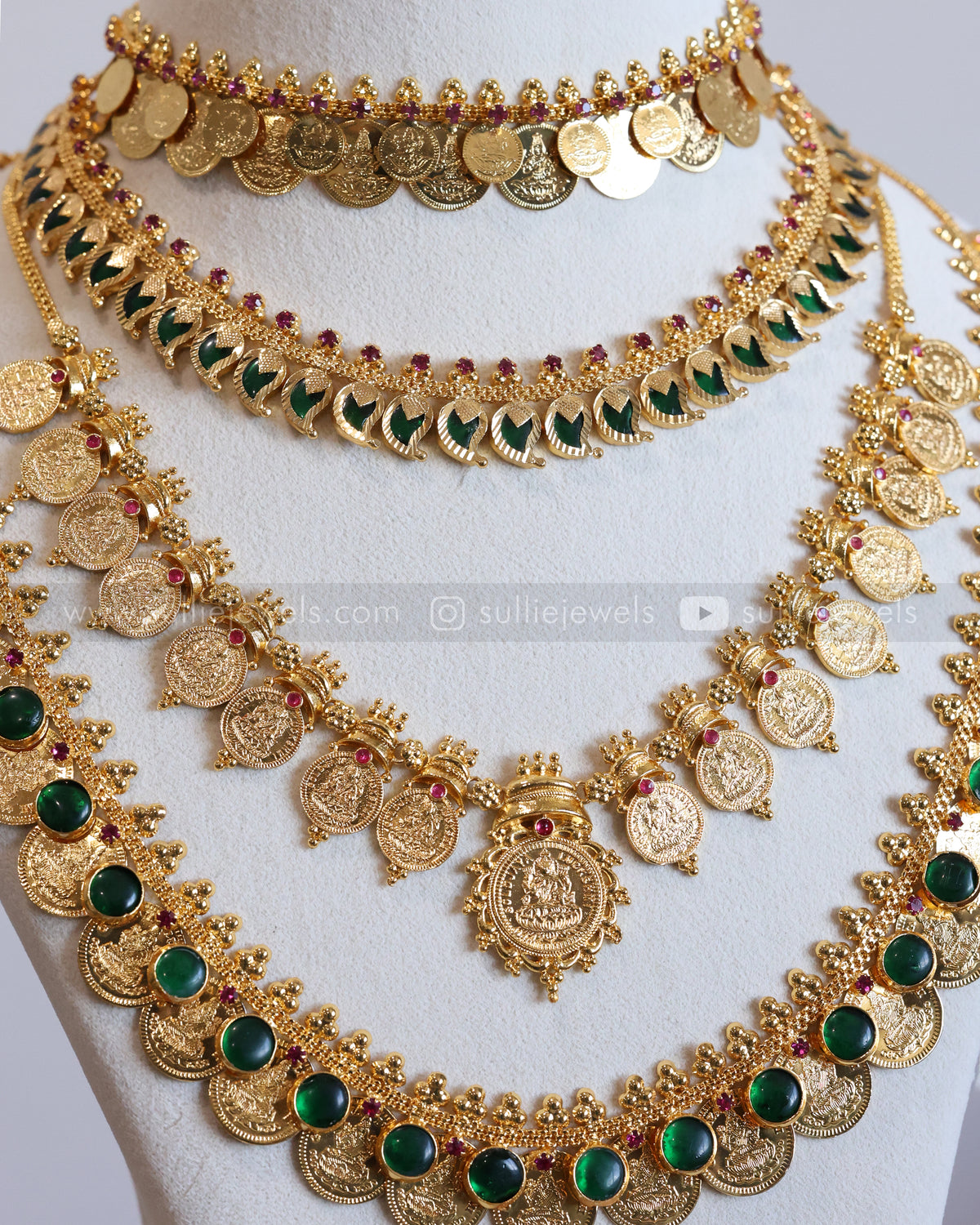 Gold Plated Green Mango Kerala Coin Bridal Combo ( 4 piece )