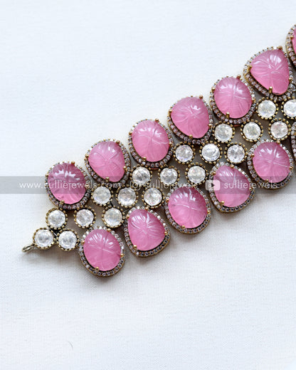 Carved Stone Premium Choker with Earring