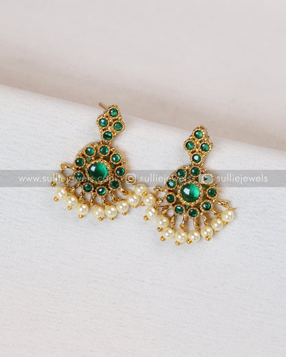 Traditional Attigai Green Stone Choker with Earring