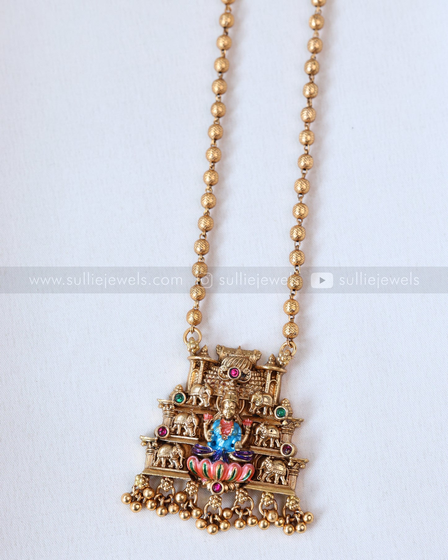 6058 - Sullie Basic Meenakari Lakshmi Elephant Chain with Earring