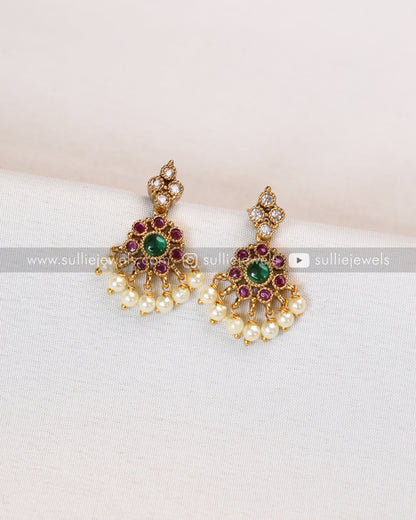 Traditional Attigai Multicolour Stone Choker with Earring