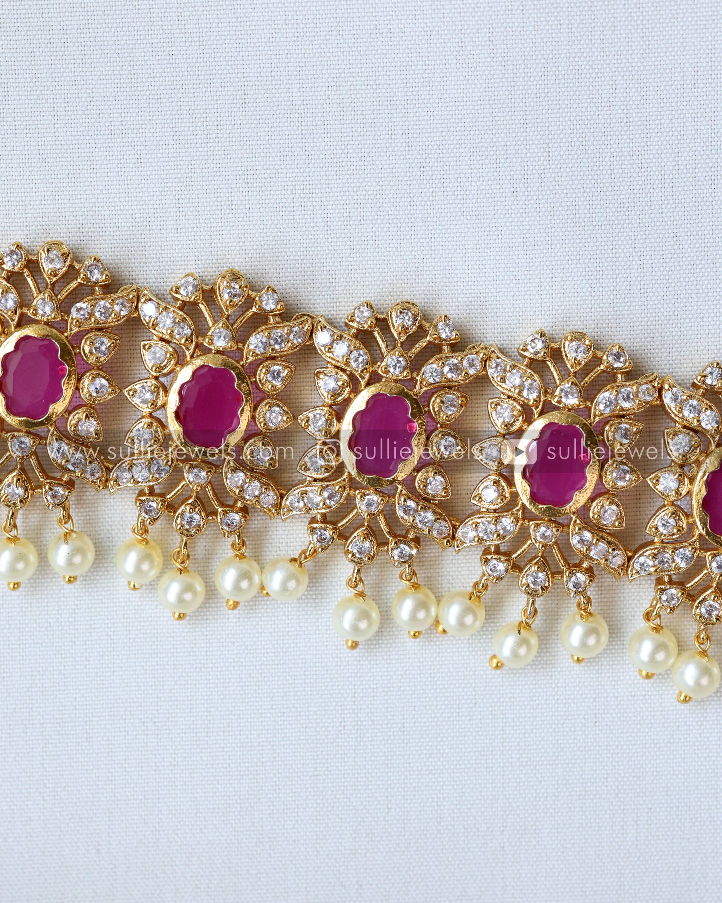 Premium Ruby Stone AD Choker with Earring