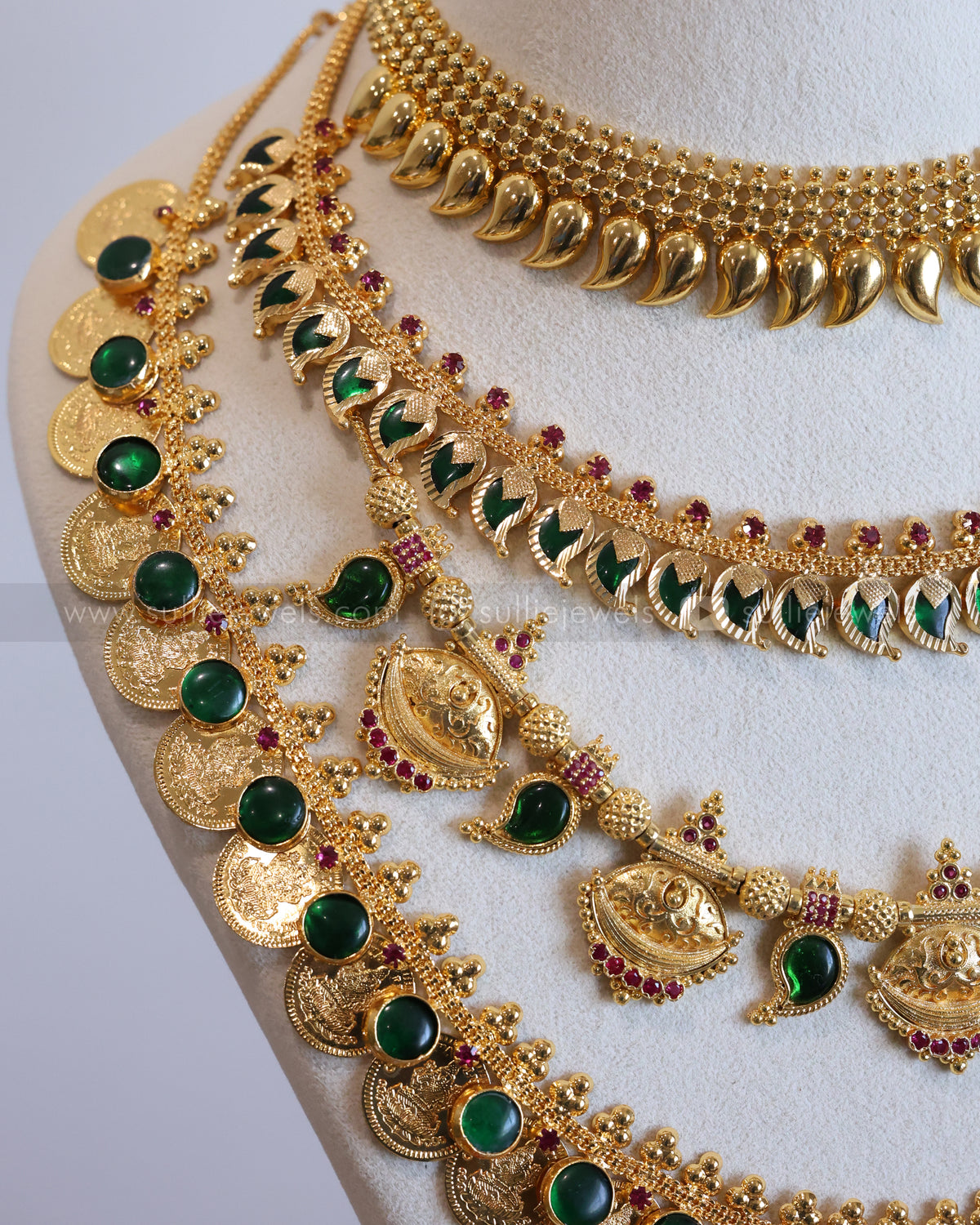 Premium Green Mango & Gold Plated Bridal Combo ( 4 piece )