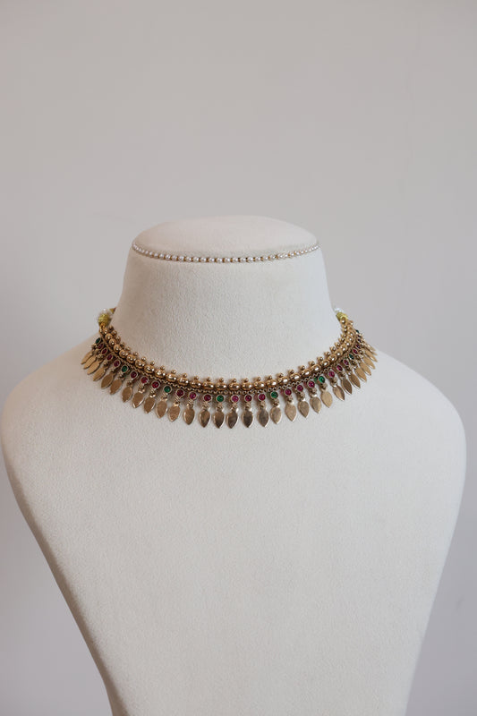 2164 - Sullie Basic Multicolour Stone Tube Bead Elakkathali Necklace with Stud