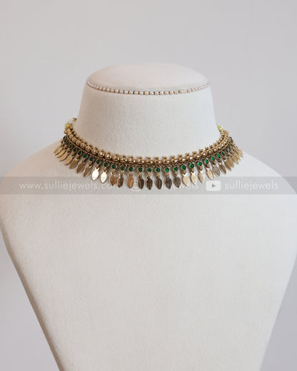2163 - Sullie Basic Green Stone Tube Bead Elakkathali Necklace with Stud