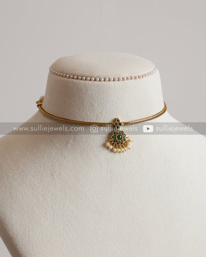 Traditional Attigai Green Stone Choker with Earring