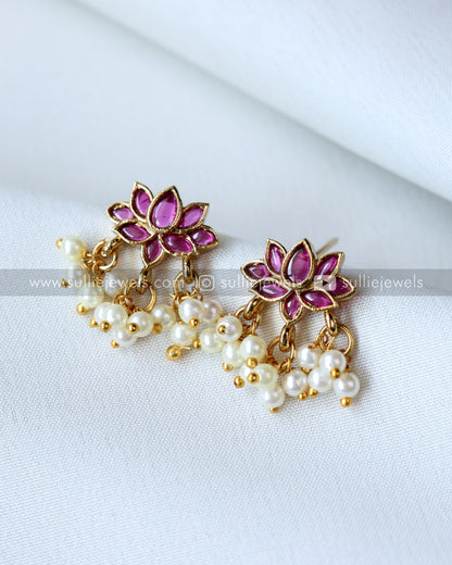 Lotus with Pearl hangings Necklace Set