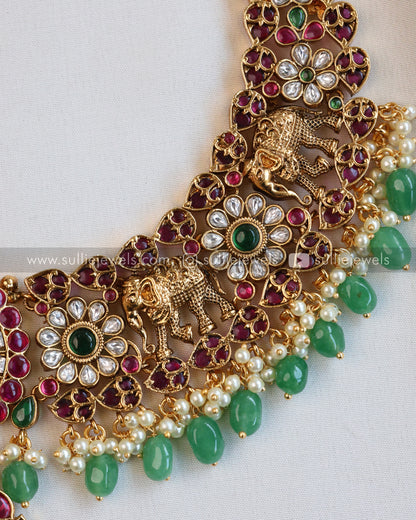 No Idol Premium Kemp Long Chain / Haaram with Jhumka - Mint Beads