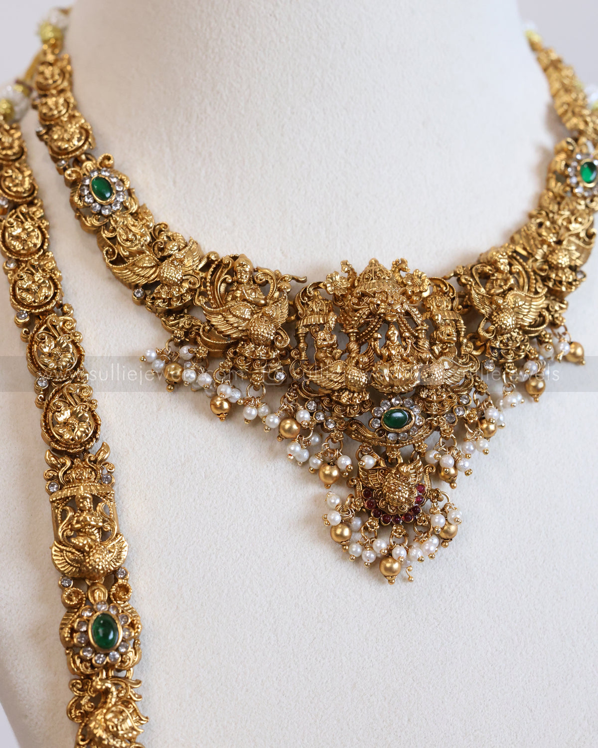 845 - Sullie Basic - Goddess Green Stone Bridal Combo ( 3 piece )