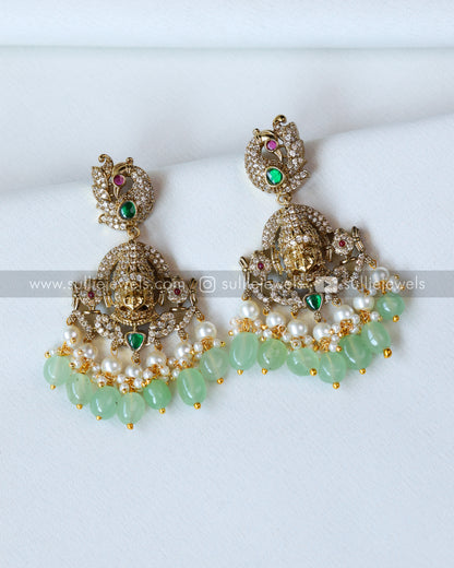 Victorian Venkateshwara Mint Beads Choker with Earrings